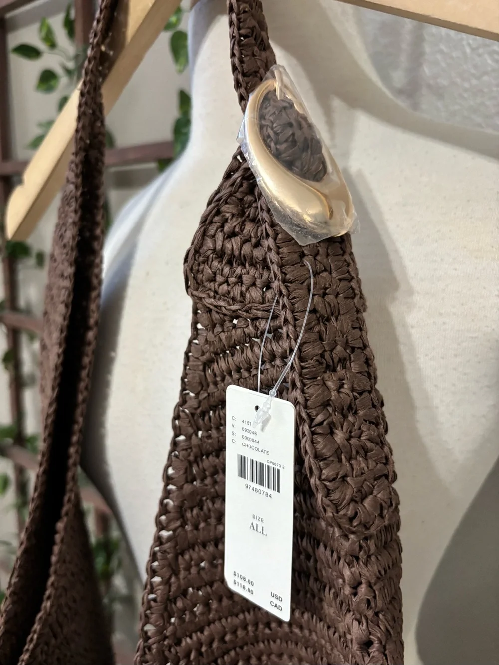 NEW! Anthropologie Love Knot Slouchy Bag - Raffia Buckle Edition in Chocolate